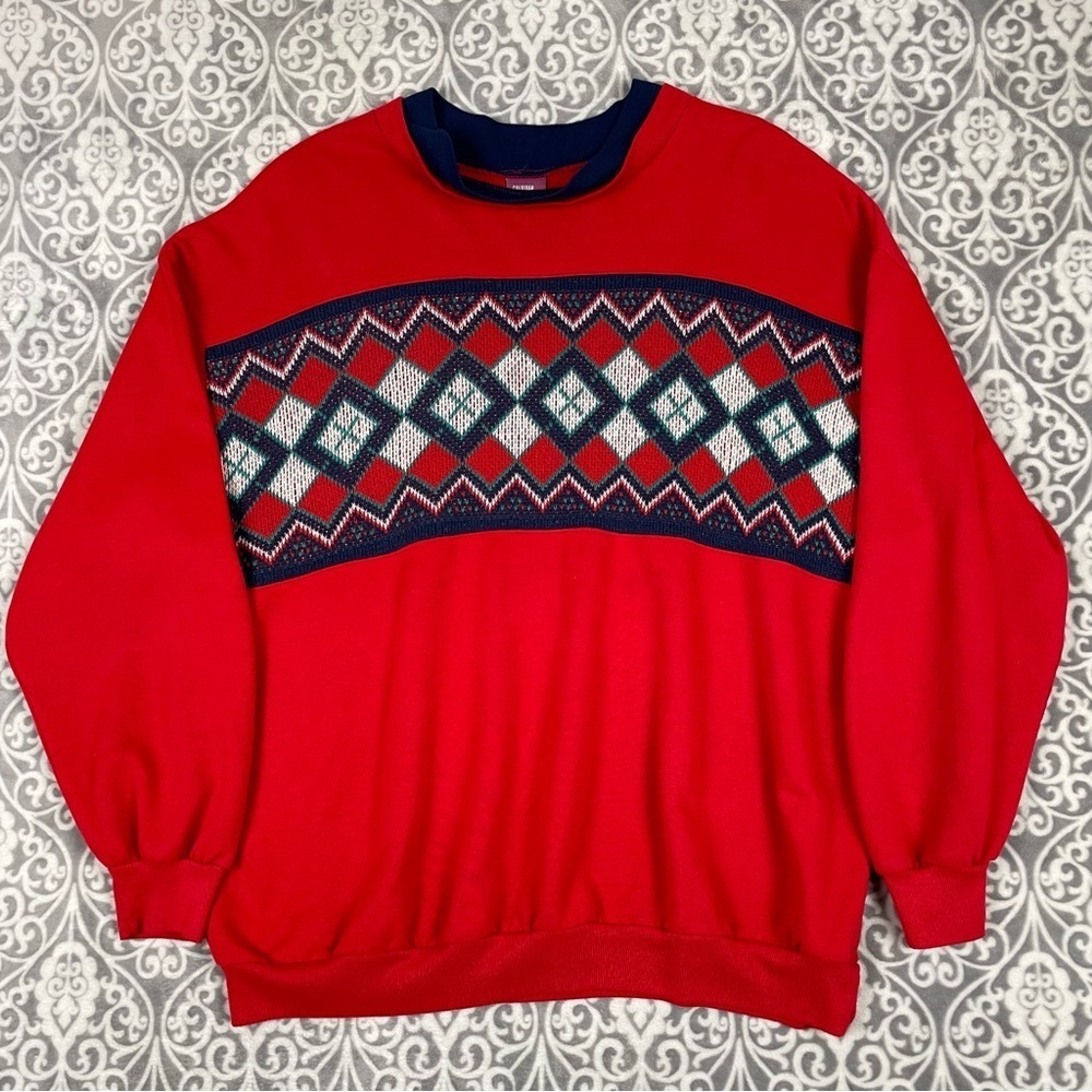 vintage boxy sweater aztec grandma made in usa Geometric Pattern women's XXL